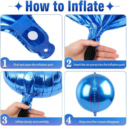 15 Pcs Blue and Silver Round Foil Balloons, 22/15/10 Inch 4D Ball Balloons Blue - Image 3