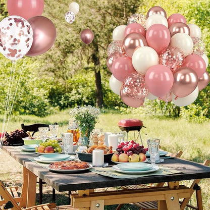 Paready Dusty Pink Balloons, 12 Inch Metallic Confetti Rose Gold Balloons Helium - Image 7