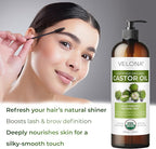velona USDA Certified Organic Castor Oil - 8 Fl Oz | For Hair, Boost Eyelashes, Eyebrows | Cold pressed, Natural Oil, USP Grade | Hexane Free, Lash Serum, Caster…