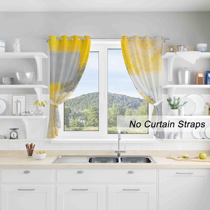 Yellow Window Curtain Yellow Grey Abstract Thermal Insulating Drapes Rust Art - Image 3