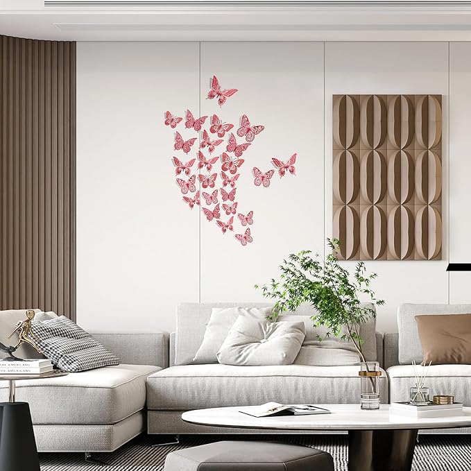 SAOROPEB 3D Butterfly Wall Decor 48 Pcs Blood Red Butterfly Decorations | 4 - Image 2
