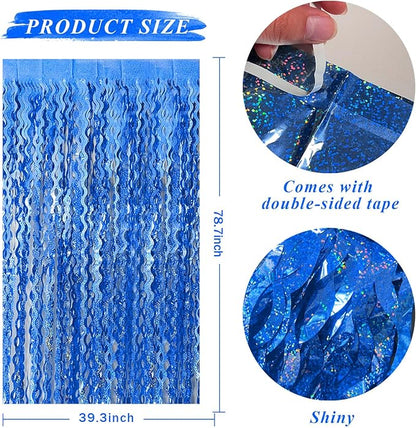 Blue Backdrop Wavy Tinsel Foil Fringe Curtains - Image 2