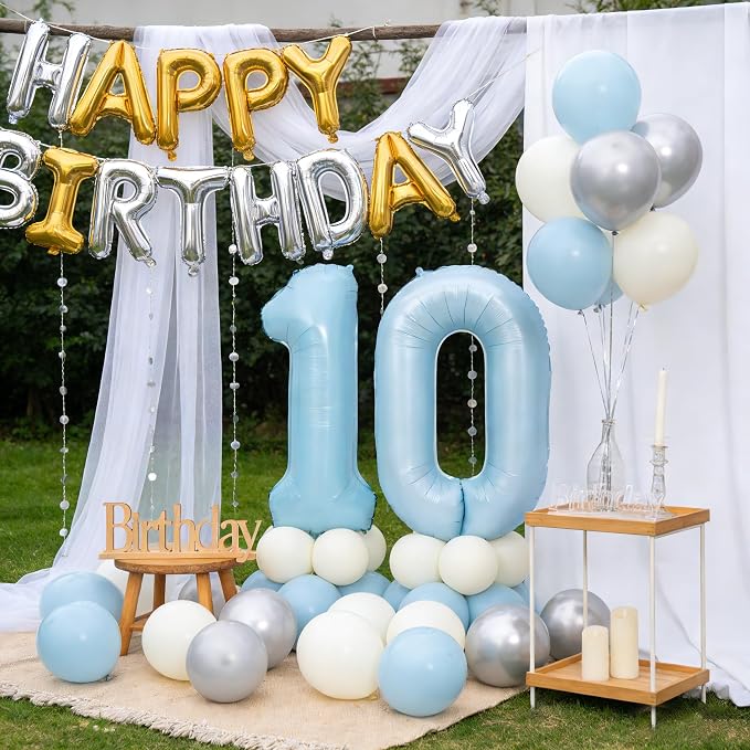 40 In Matte Blue Number Balloons Helium Foil Mylar Balloon Party Digital 11 | - Image 5