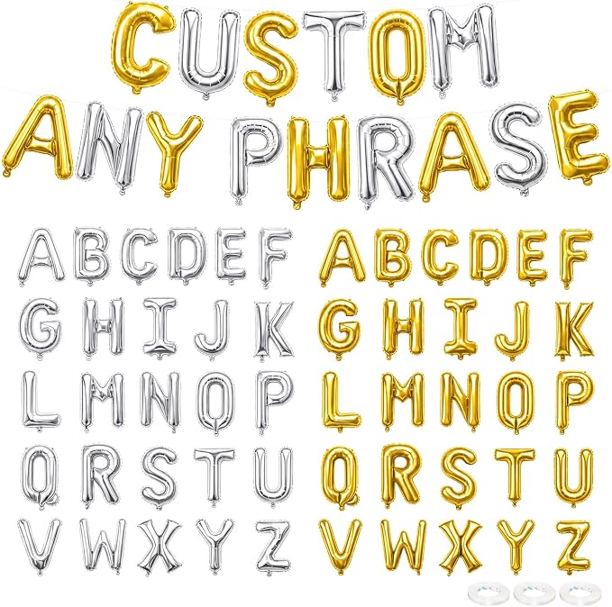 52 Pcs Letter Balloons Gold Silver Balloon Banner 16 Inch 2 Sets A- Z Alphabet by Togvu