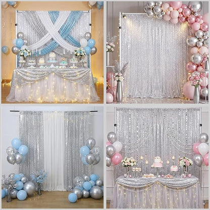 Silver Sequin Backdrop Curtains 2 Pcs 5ftx8ft Sparkle Backdrop Drapes | Glitter - Image 2