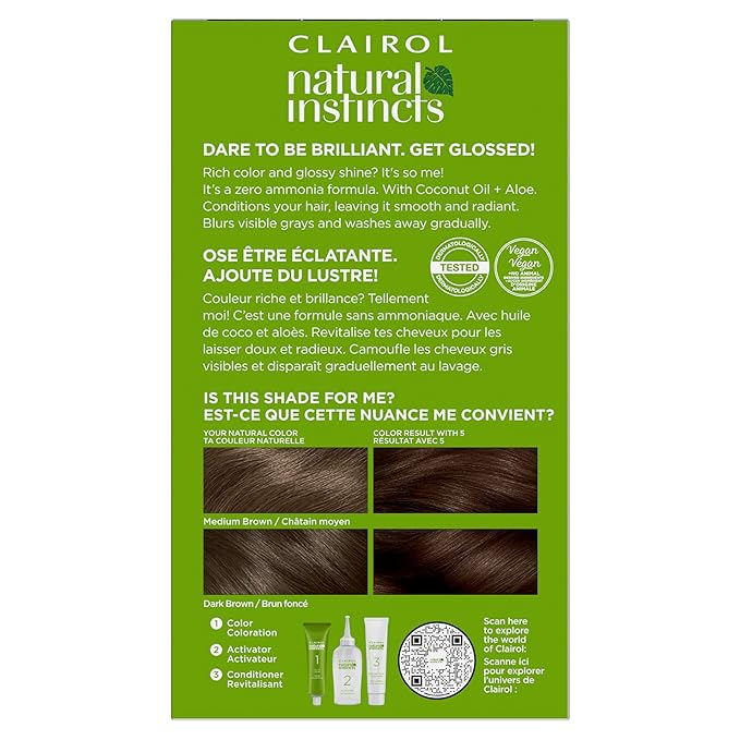 Clairol Natural Instincts Demi-Permanent Hair Dye, 5 Medium Brown Hair Color, Pack of 3