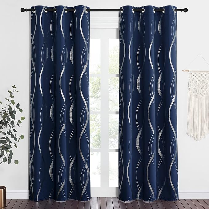 NICETOWN Blackout Curtain Panels 84 inches Long, Window Treatment Foil Printed - Image 2