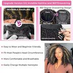 Kinky Curly Half Wig Human Hair 200% Density Ombre Wear Go Glueless Wigs Human Hair Hightlight Blonde Curly 3 In 1 Half Wigs for Women Drawstring Seamless Flip Headband Wig Beginner Friendly 18 Inch