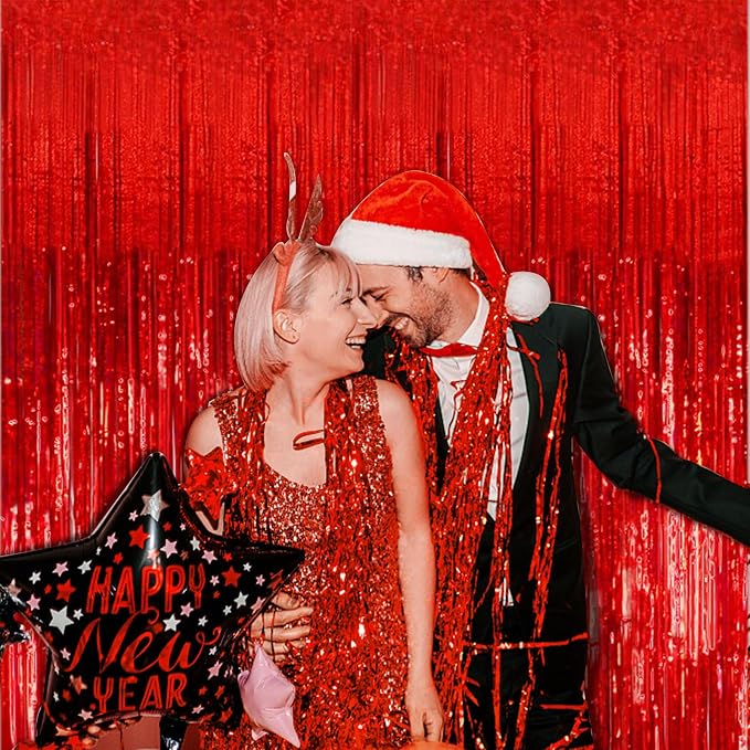 10 Pack Red Streamers Party Backdrop Christmas Decorations Foil Fringe Backdrop - Image 4