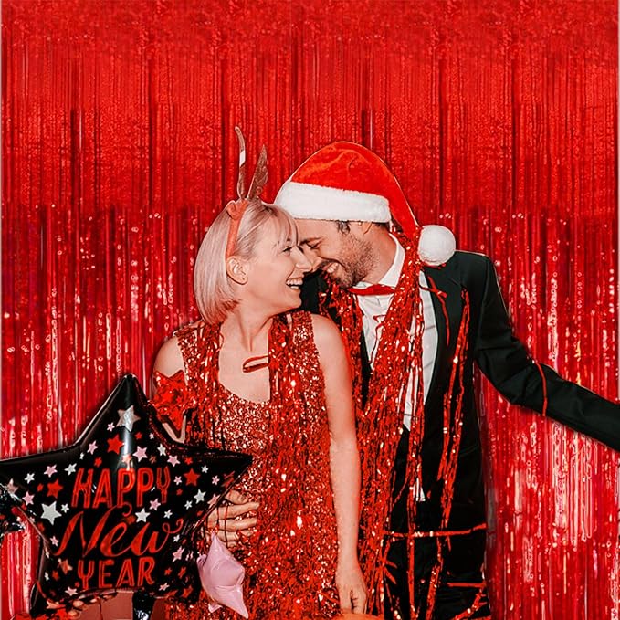 5 Pack Red Streamers Party Backdrop Christmas Decorations Foil Fringe Backdrop - Image 5