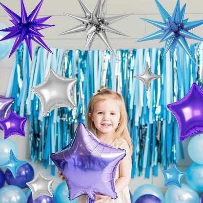 Blue Purple Silver Star Balloons, 22/18/10 Inch Foil Balloons, Four-Pointed - Image 6