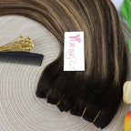 YoungSee Wire Human Hair Extensions Balayage Hair Extensions Wire Brown Fish Line Hair Extension Real Human Hair Balayage Chocolate Brown Mix Caramel Blonde Long Straight Hair 20In 100G