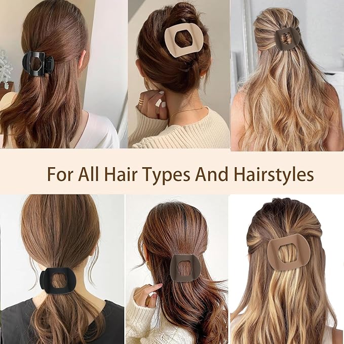 4 PCS Flat Claw Clips, Round Large Flat Hair Clips for Women,French Strong Hold Hair Barrettes for Thick Thin Hair(Leopard)