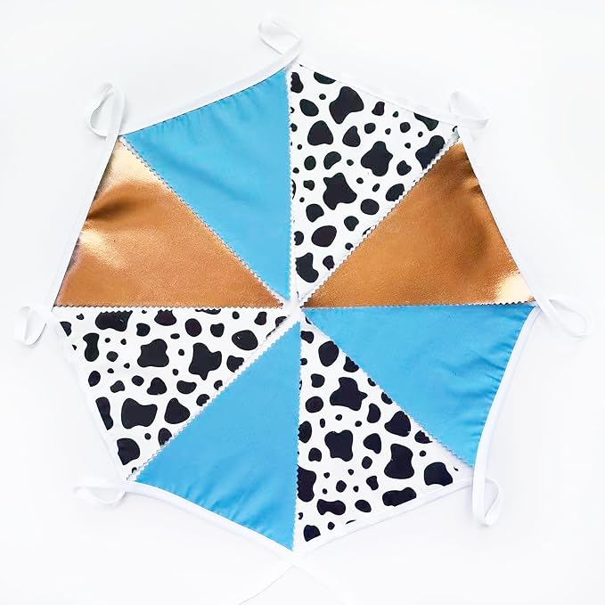 32Ft Cow Party Decorations Blue Brown Western Cowboys Triangle Flag Fabric - Image 6