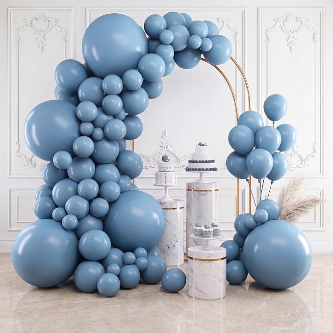 RUBFAC Dusty Blue Balloons Different Sizes Neutral Party Balloon 154pcs | Slate by RUBFAC