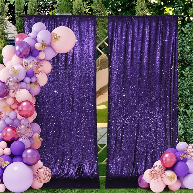 PartyDelight Purple Sequin Backdrop Curtains 5x10ft 2 Panels | Sparkly 3mm - Image 7