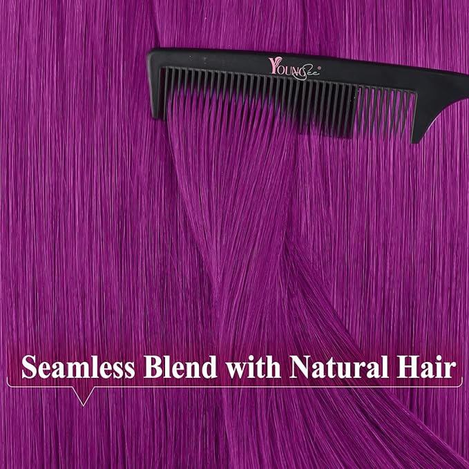 YoungSee Invisible Tape in Hair Extensions Purple Hair Extensions Tape in Colored 25g 10pcs Tape Extension Real Human Hair Purple 20Inch for Girls Party Remy-Hair