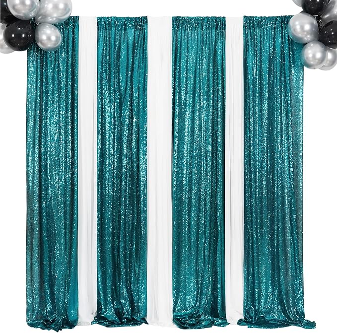 Poise3EHome 2Pcs 2Ft x 8Ft Teal Sequin Backdrop Curtains, Glitter Photography - Image 7
