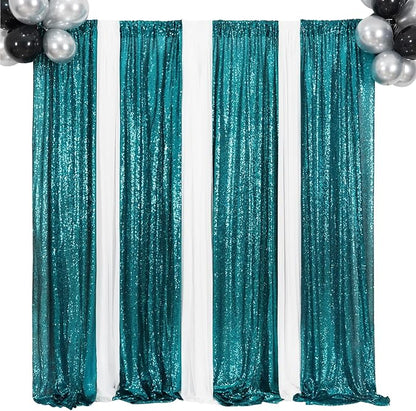 Poise3EHome 2ft x 8ft Teal Sequin Backdrop Curtains 2 Panels - Image 4