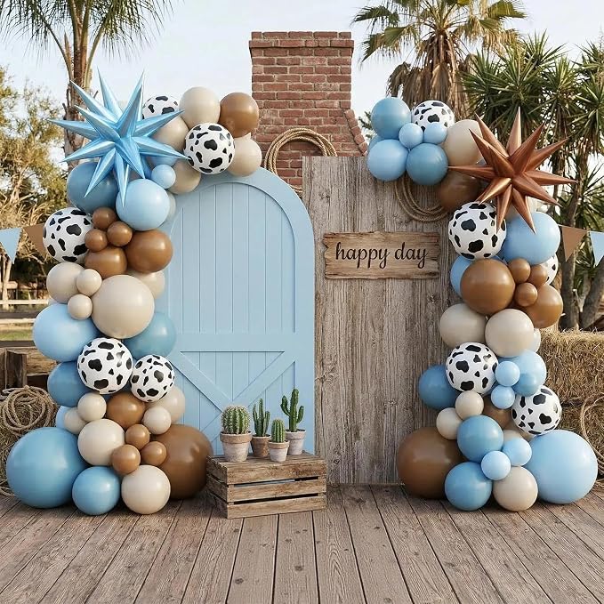 Biapian Cow Print Balloons, 12 Inch Light Blue Brown Cow Balloons Sand White - Image 7