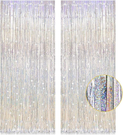 PIGETALE Glitter Silver Backdrop, 2 Pack 3.2 x 8.2 ft Fringe Curtains | Thicker by welcomePIGETALE
