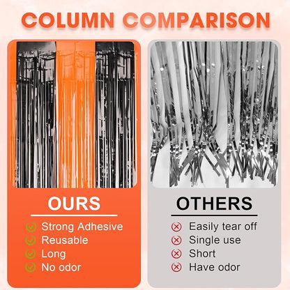 Voircoloria Black Orange Foil Fringe Backdrop Curtains, 3 Pack | Tinsel - Image 5
