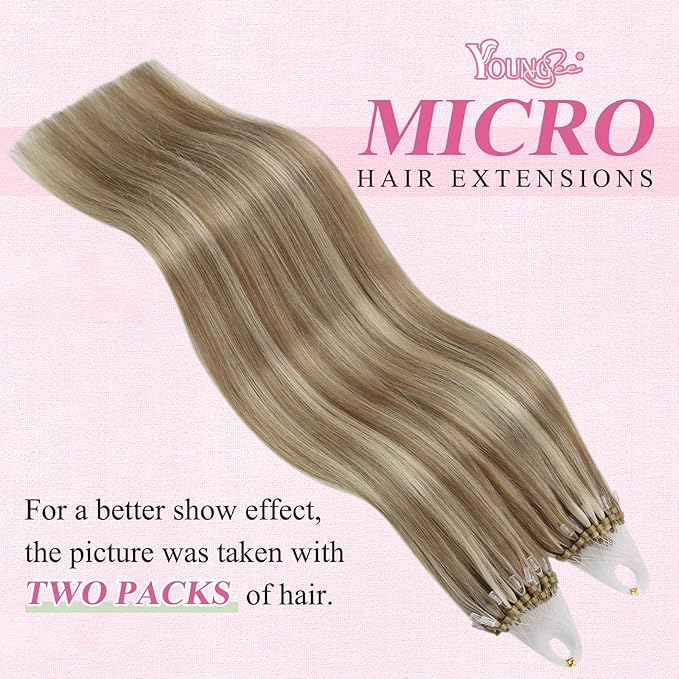 YoungSee Micro Beads Hair Extensions Brown Highlight Micro Loop Hair Extensions Human Hair Light Brown and Blonde Highlight Microlink Hair Extension Human Hair for Long Hair 24In 50s 50g