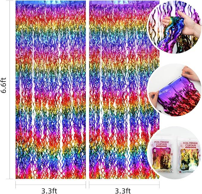 Shiny Rainbow Foil Fringe Curtain Wavy Rainbow Tinsel Streamer Backdrop - Image 8
