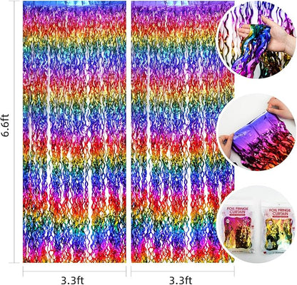 Shiny Rainbow Foil Fringe Curtain Wavy Rainbow Tinsel Streamer Backdrop - Image 8