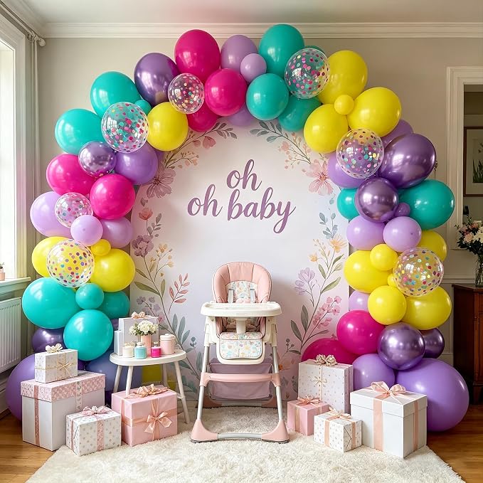 Pink Blue Purple Balloons 12 Inches 60 Pcs Hot Pink Metallic Purple Yellow - Image 5