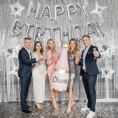 Silver Happy Birthday Balloon Banner, 16 Inch Mylar Foil Letter Balloons - Image 4