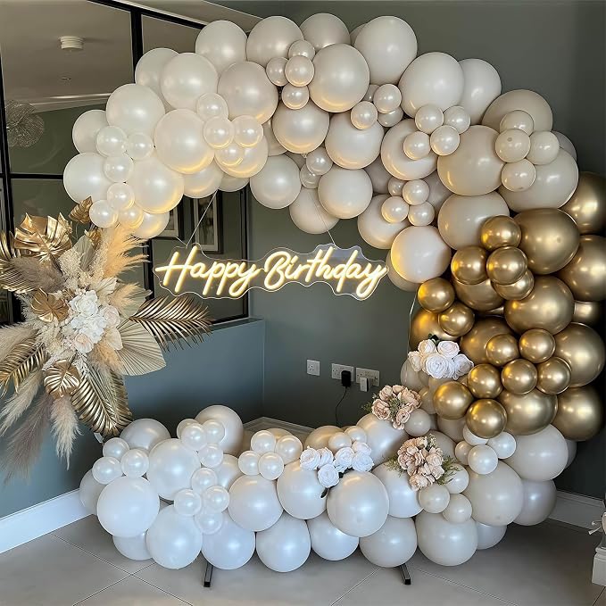 Champagne Gold and White Balloons, 12 Inch Double Stuffed Pearl White Sand Gold - Image 7