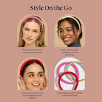 Kitsch Velvet Headbands for Women & Girls - No-Slip, Comfortable, Lightweight & Gentle on Hair – Ideal Hair Accessories for Holiday Outfits, Everyday Looks & Holiday Gift - Pink, Red & Green, 3pcs
