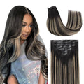 Lashey Seamless Clip in Hair Extensions Human Hair, 110g 7pcs Straight Balayage Natural Black to Light Blonde Highlighted Clip in Hair Extensions for Black Women 18 Inch
