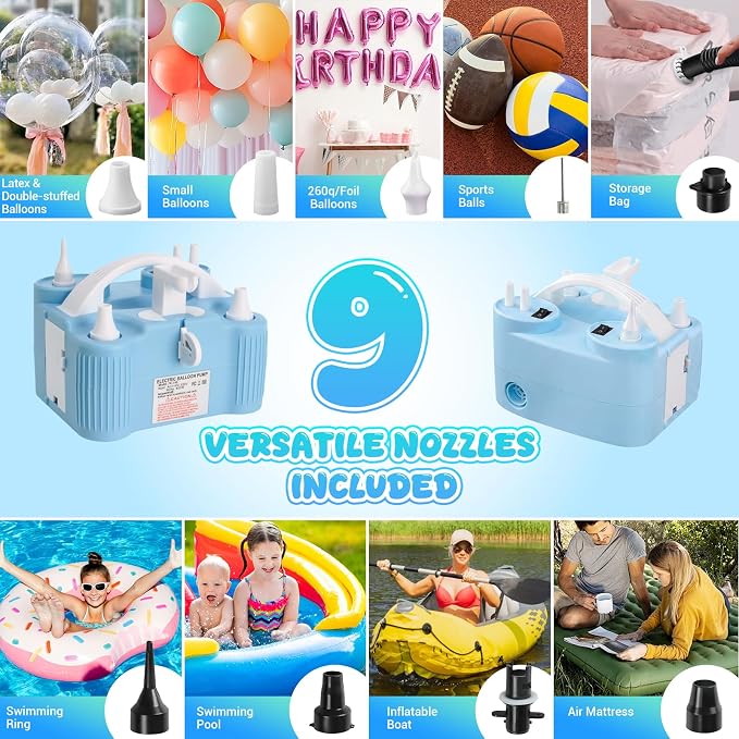 4-in-1 Electric Balloon Pump for All Balloons, Portable Dual Nozzle 600W Air - Image 5