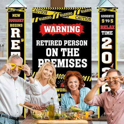 Holkcog Retirement Party Decorations, Caution Logos Retired Person Banner | - Image 6