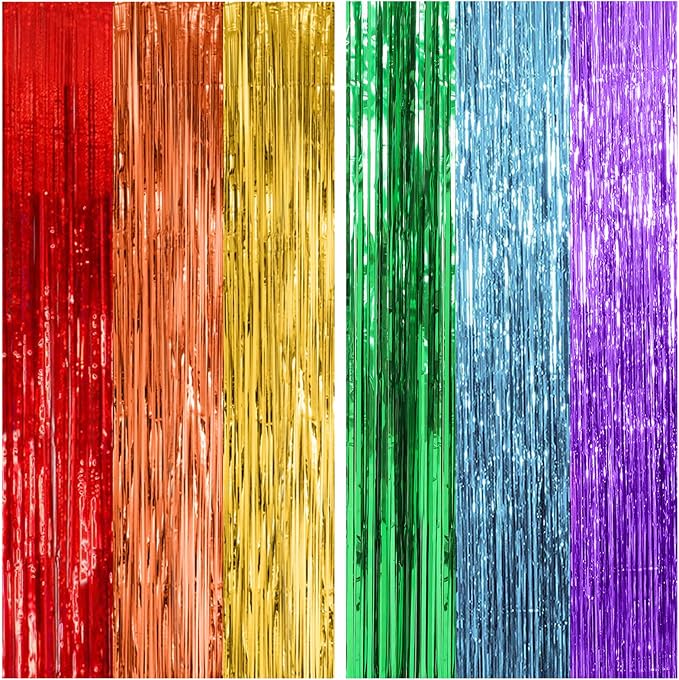 2 Pack Rainbow Backdrop Party Decorations Tinsel Curtain Party Streamer Foil by BOMSI