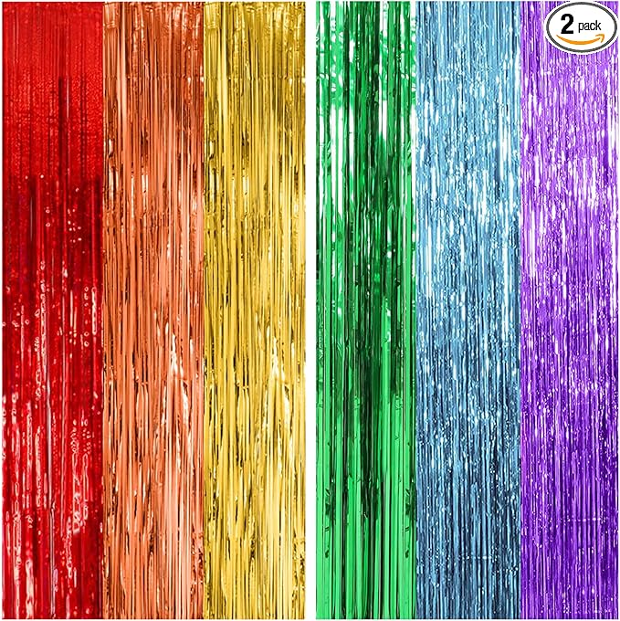 2 Pack Rainbow Party Backdrop Streamers Decorations Colorful Foil Fringe by KEJ