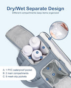 TOPDesign Travel Toiletry Bag for Women, Puffer Large Toiletry Bag, Lightweight Cosmetic Makeup Organizer with Handle for Traveling, Accessories, Essentials, Toiletries (Blue Grey)