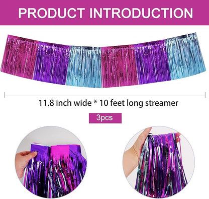 BEISHIDA Blue Purple Pink Fringe Garland Banner Wall Tinsel Foil Streamers | - Image 3