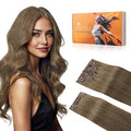 DOORES Clip in Human Hair Extensions, Light Ash Brown 150g 9pcs 20 Inch, Clip in Hair Extensions Real Human Hair Real Natural Weft for Women Thick Silky Straight Weft