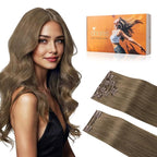 DOORES Clip in Hair Extensions, Light Ash Brown 150g 9pcs 24 Inch, Hair Extensions for Women Remy Natural Clip in Thick Silky Straight Weft