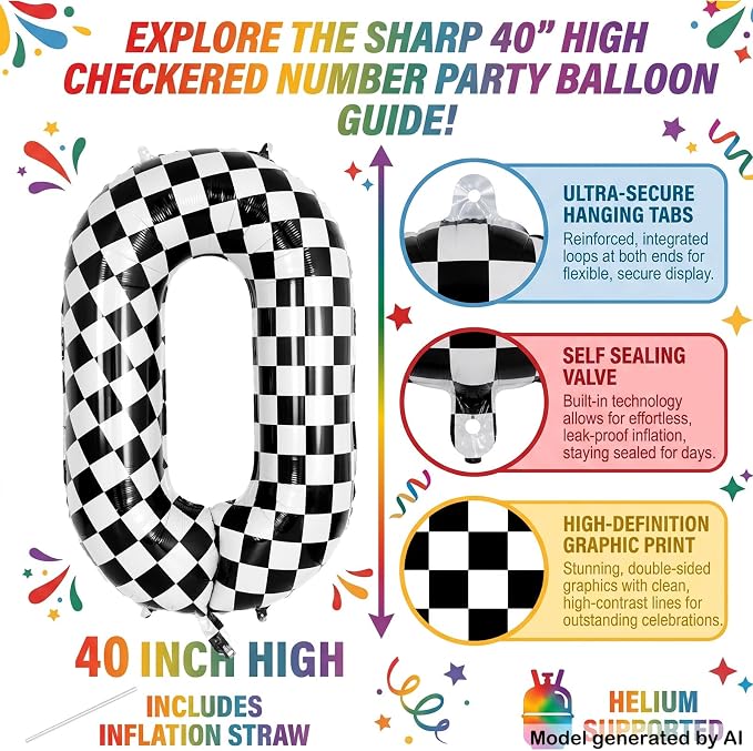 40 Inch Checkered Number 0 Balloon - Image 2