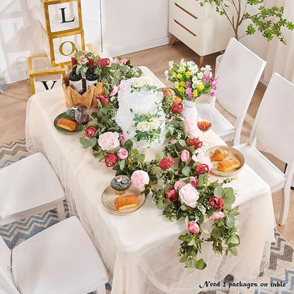 Artificial Flower Garland 5.4ft Floral Rose Vine Decor, Hanging Faux Roses - Image 2
