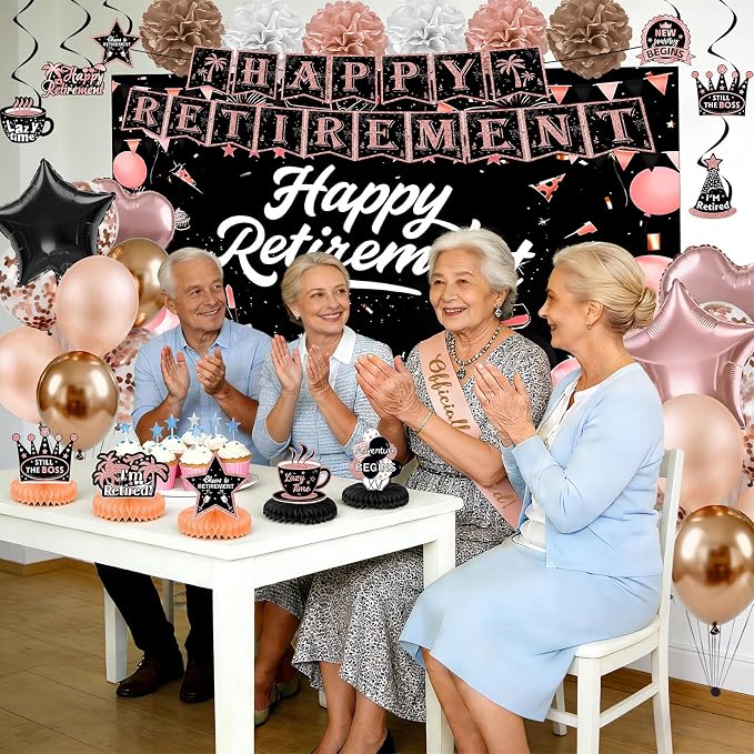Retirement Party Decorations for Women Men, Rose Gold Happy Banner | Retirement - Image 7