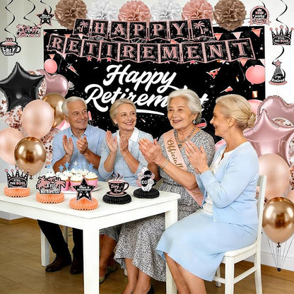 Retirement Party Decorations for Women Men, Rose Gold Happy Banner | Retirement - Image 7