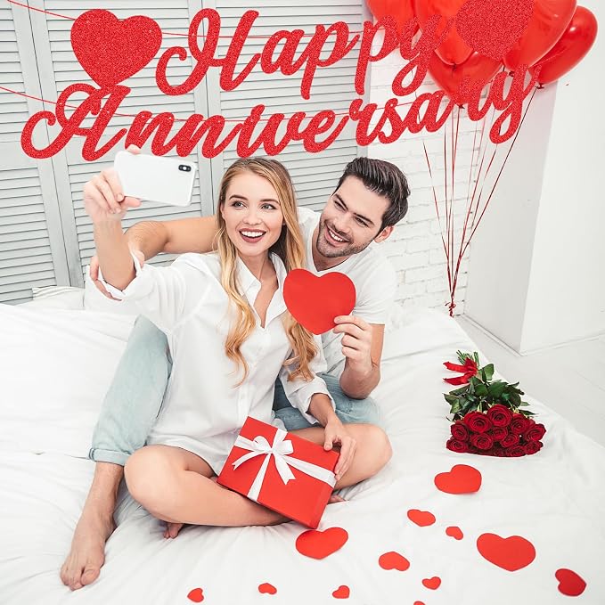 Red Glitter Happy Anniversary Banner - Image 6