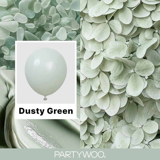 PartyWoo Dusty Green Balloons 100pcs Sage Olive Eucalyptus Green Boho Color | - Image 2
