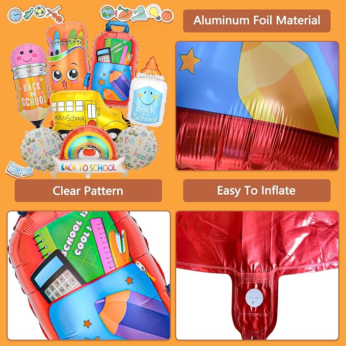 8 Pcs Back To School Foil Balloons Colorful School Bus Pencil Schoolbag Crayon - Image 4