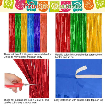 ZATAYE 2 Pack Mexican Color Fiesta Foil Curtain Streamer Decorations | Mexican - Image 4